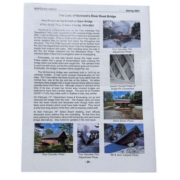 The Newsletter National Society for Preservation of Covered Bridges Spring 2021 - Picture 2 of 2
